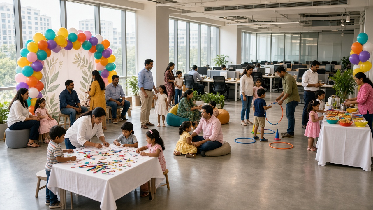 Families celebrating Family Day in the office